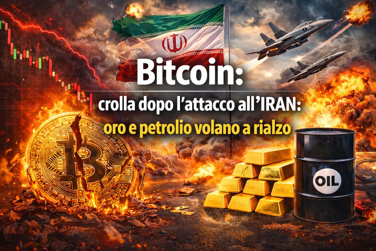 Bitcoin crolla dopo l'attacco all'IRAN: oro e petrolio volano a rialzo 