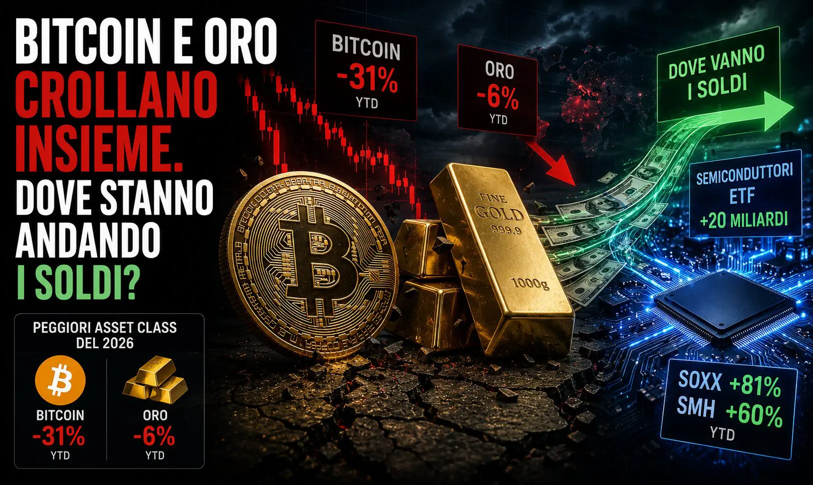 Bitcoin e oro crollano insieme. Dove stanno andando i soldi?