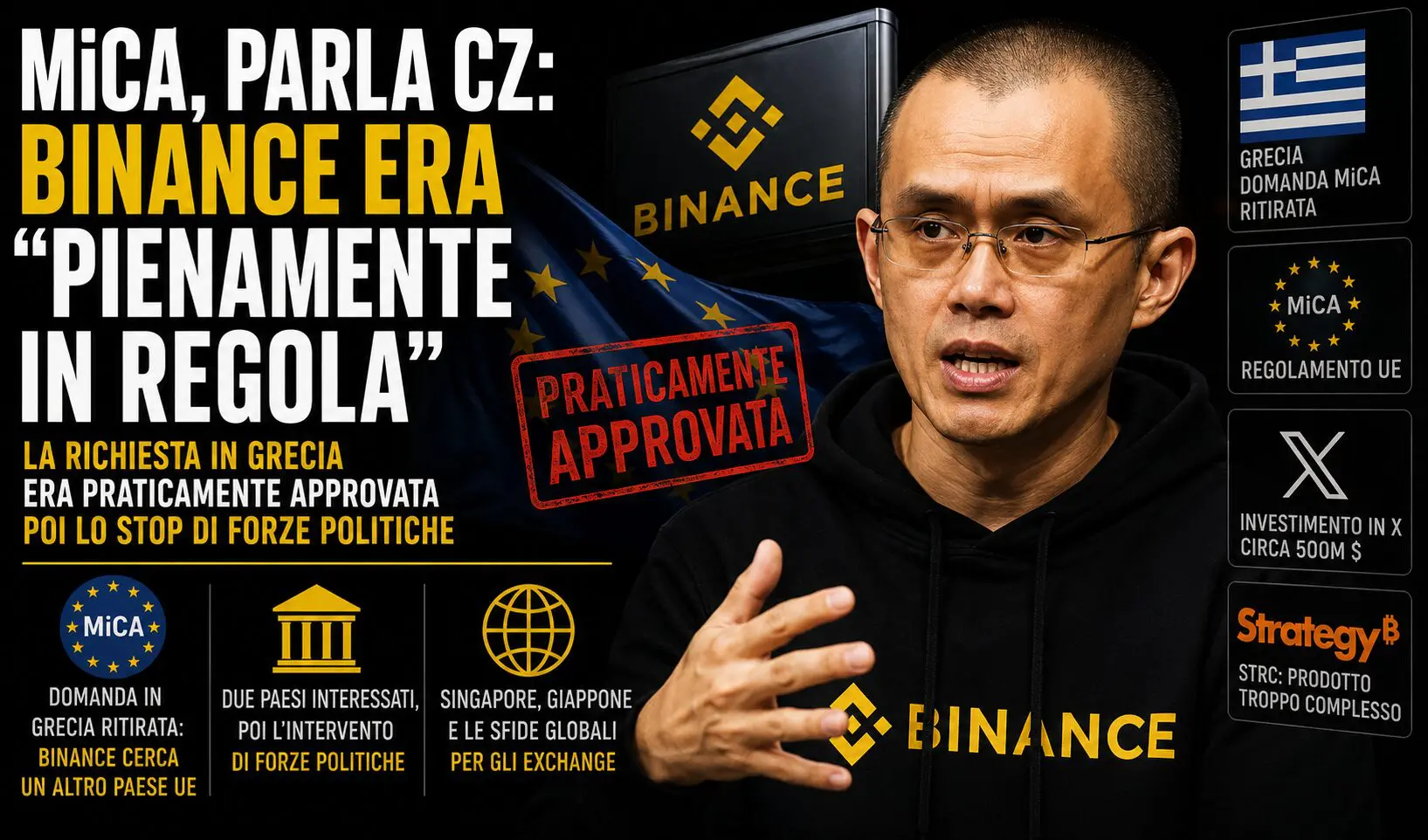 MiCA, parla CZ: Binance era “pienamente in regola”