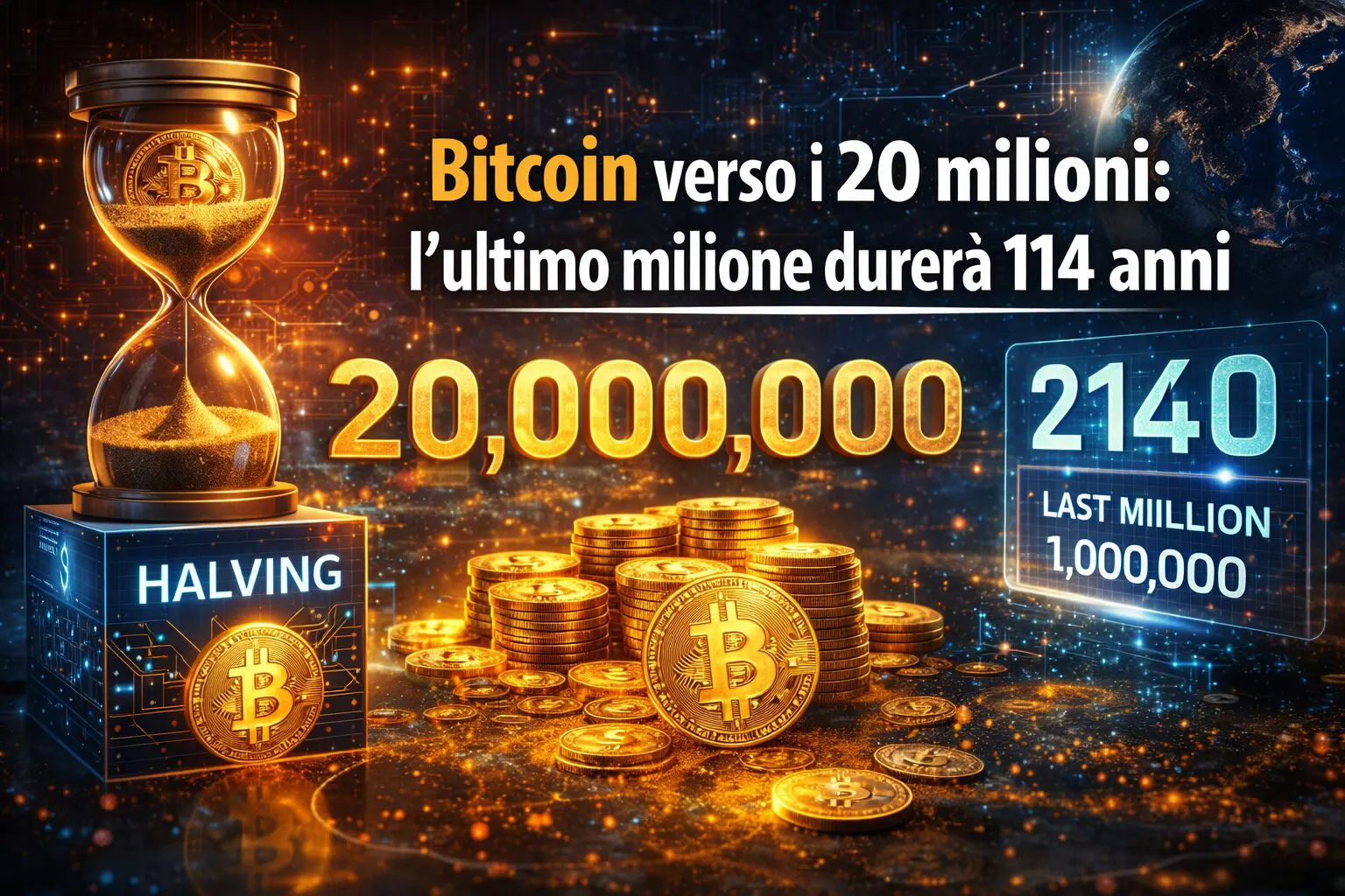 Bitcoin verso i 20 milioni: l’ultimo milione durerà 114 anni