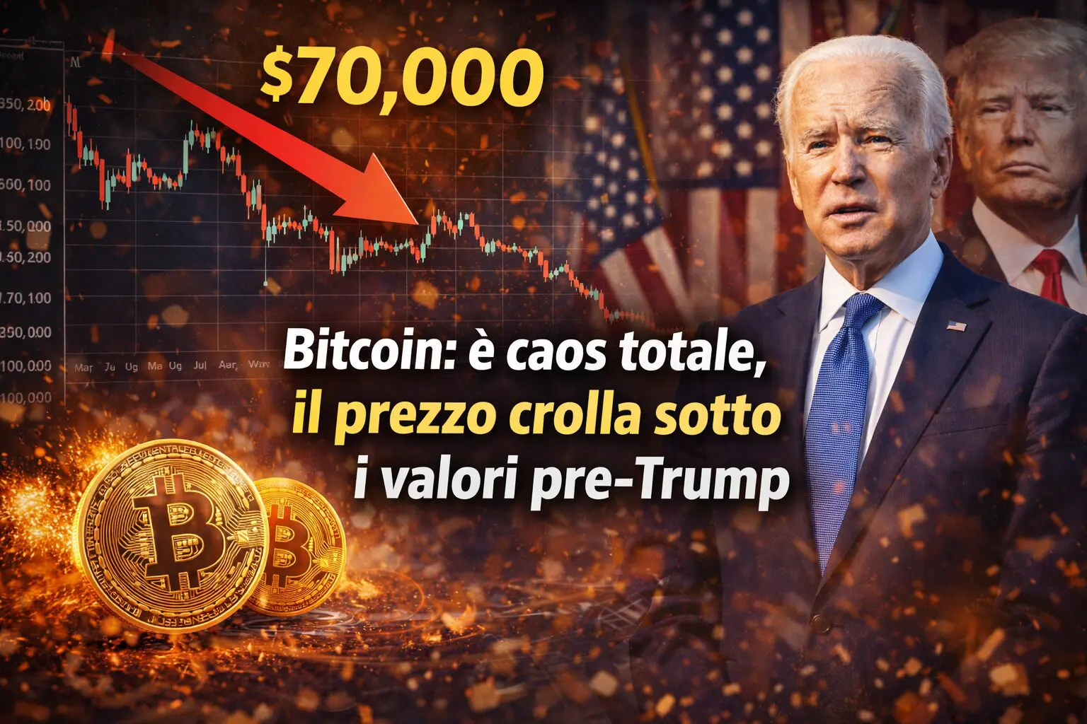 Bitcoin: è caos totale, il prezzo crolla sotto i valori pre-Trump