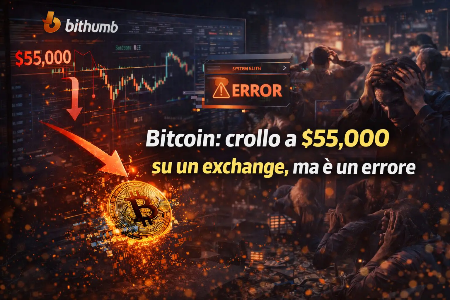 Bitcoin: crollo a $55.000 su un exchange, ma è un errore