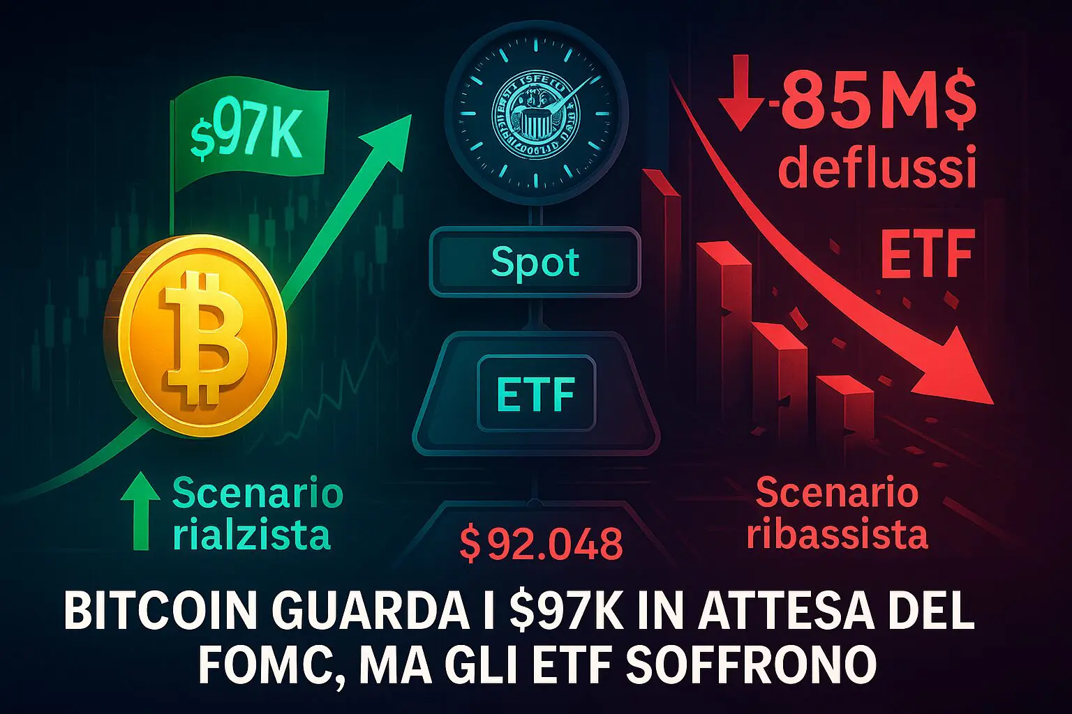 Bitcoin guarda i $97k in attesa del FOMC, ma gli ETF soffrono