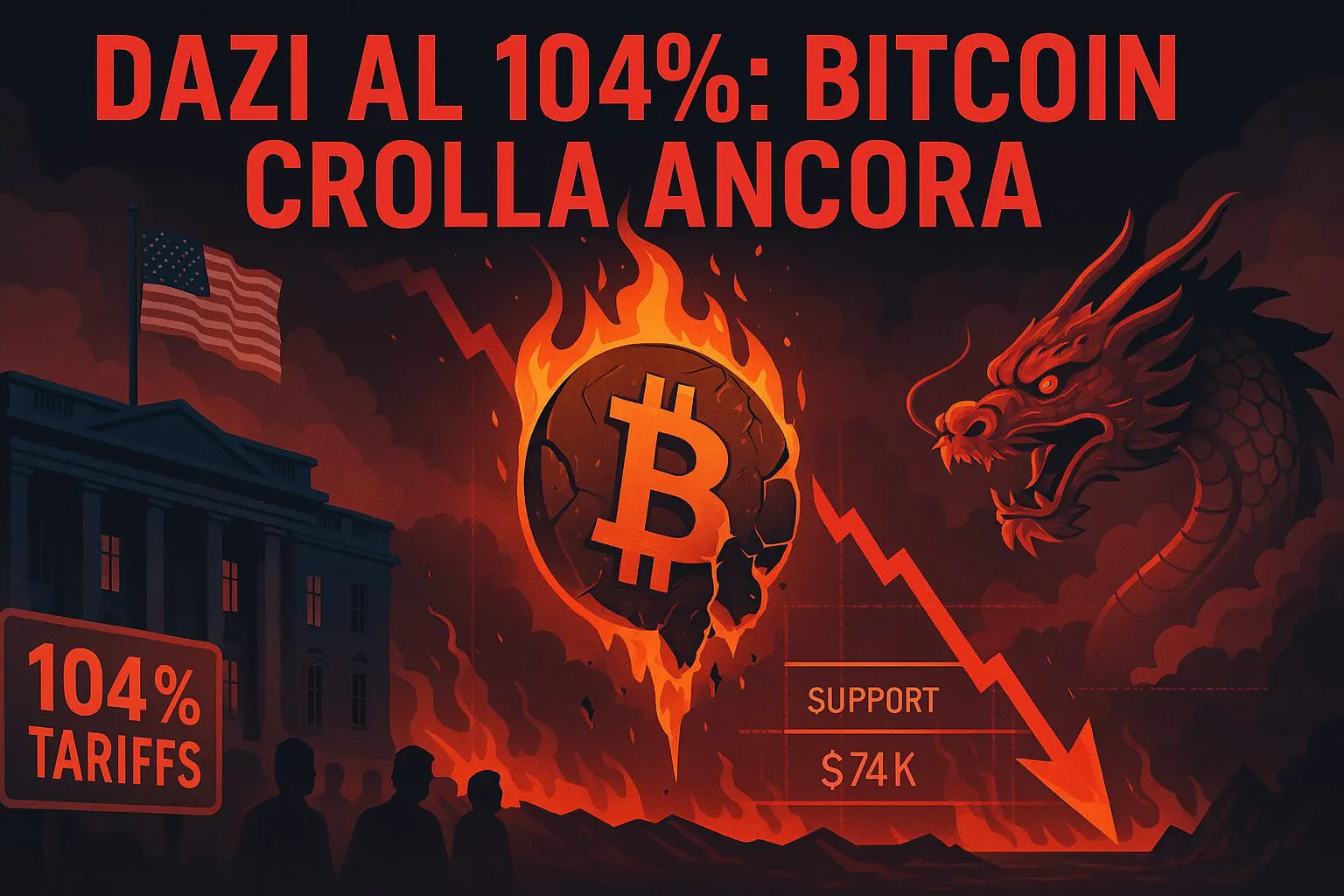 Trump alza i dazi al 104% alla Cina, e Bitcoin CROLLA ancora