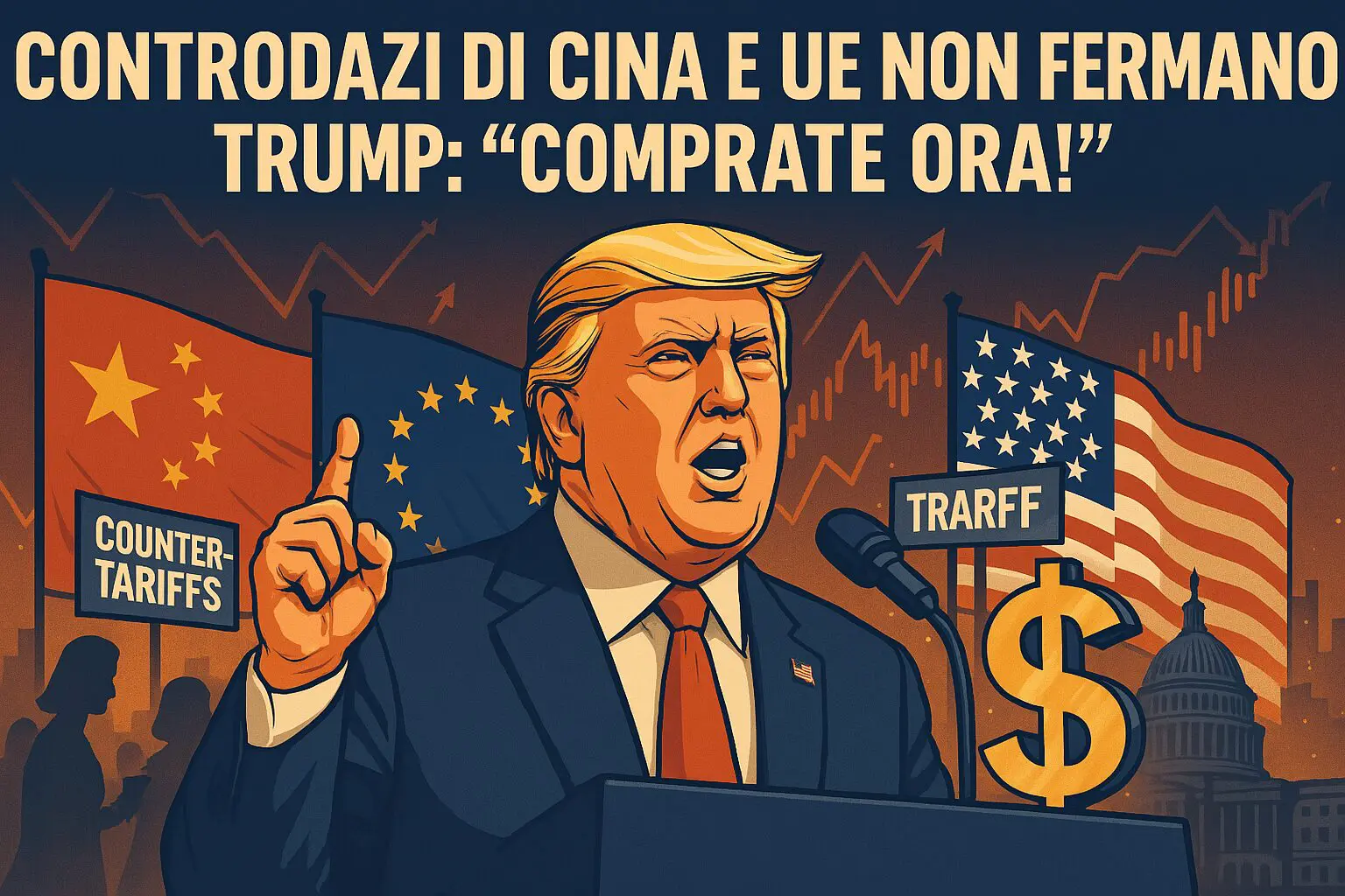 I controdazi di Cina e Ue non fermano Trump: “Comprate ora!”