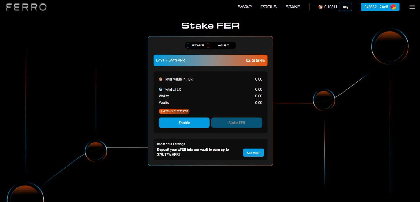 Stake token $FER Ferro protocollo defi