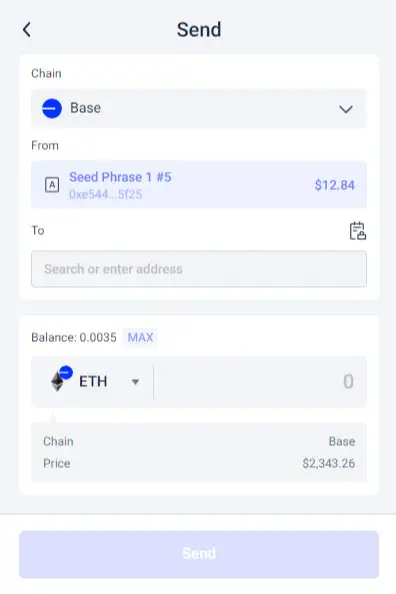 Inviare crypto Rabby