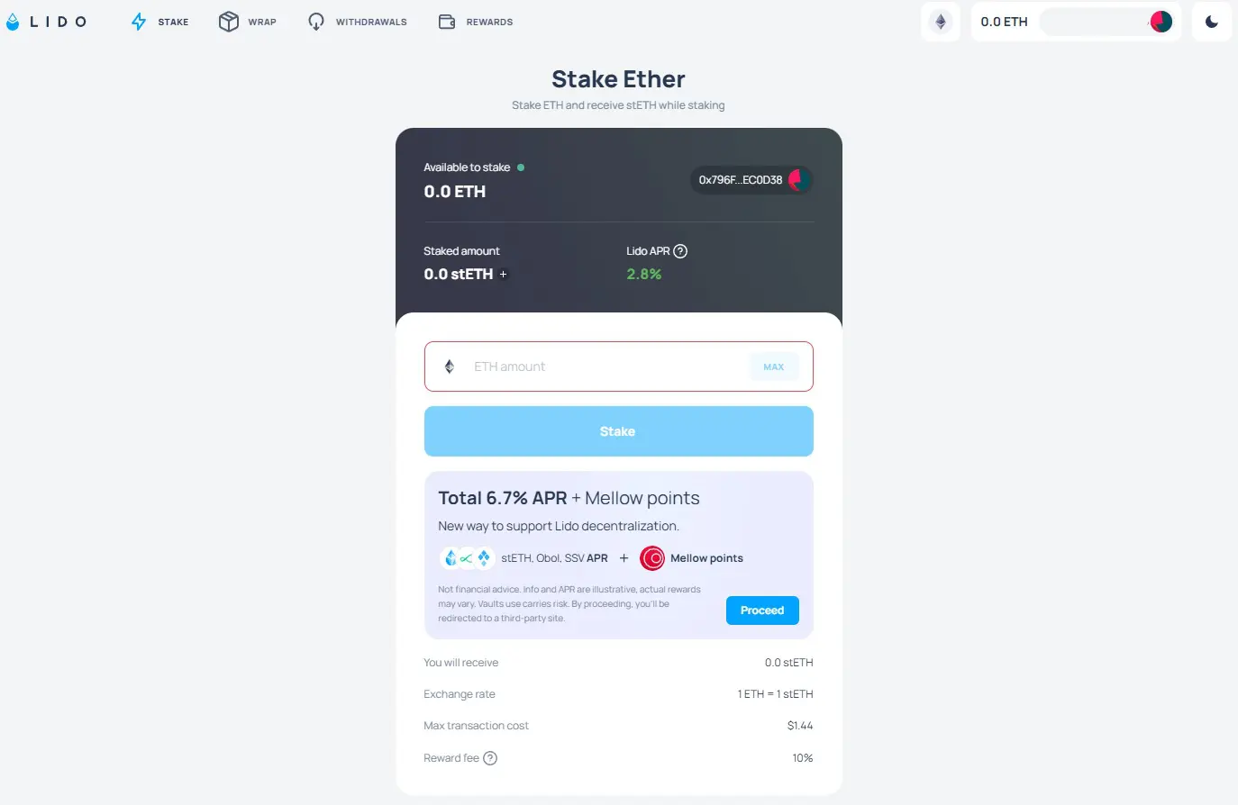 Stake Ether Lido