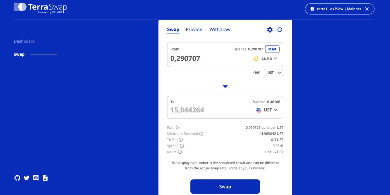 Swap di token su TerraSwap