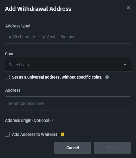 Withdrawal address