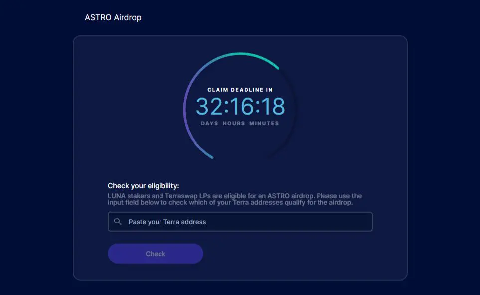 Airdrop ASTRO Astroport Terra blockchain