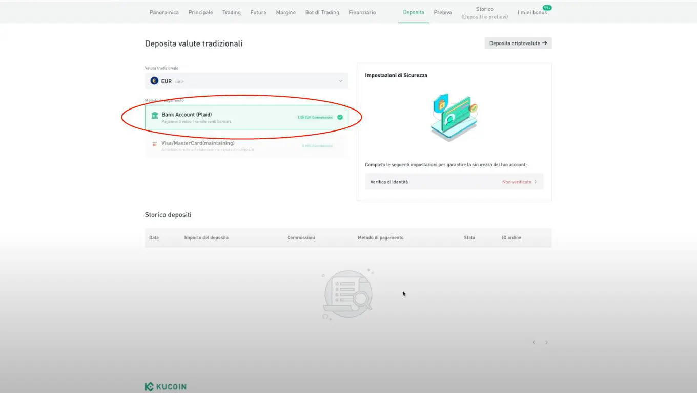 Come depositare euro su KuCoin