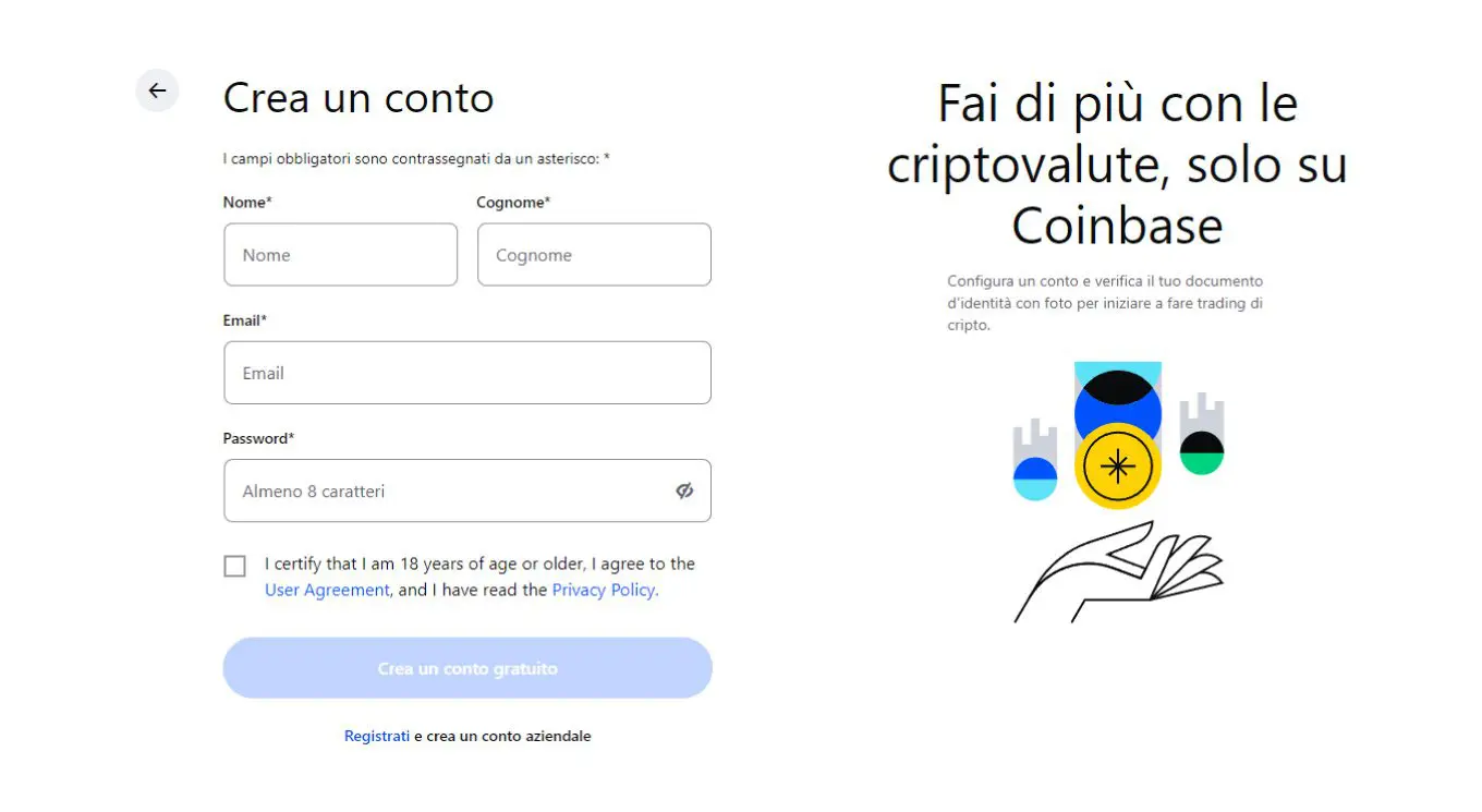 Come registrarsi su Coinbase