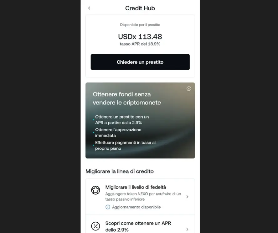 Chiedere un prestito su Nexo