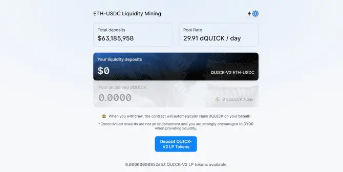 Deposito liquidità farm QuickSwap