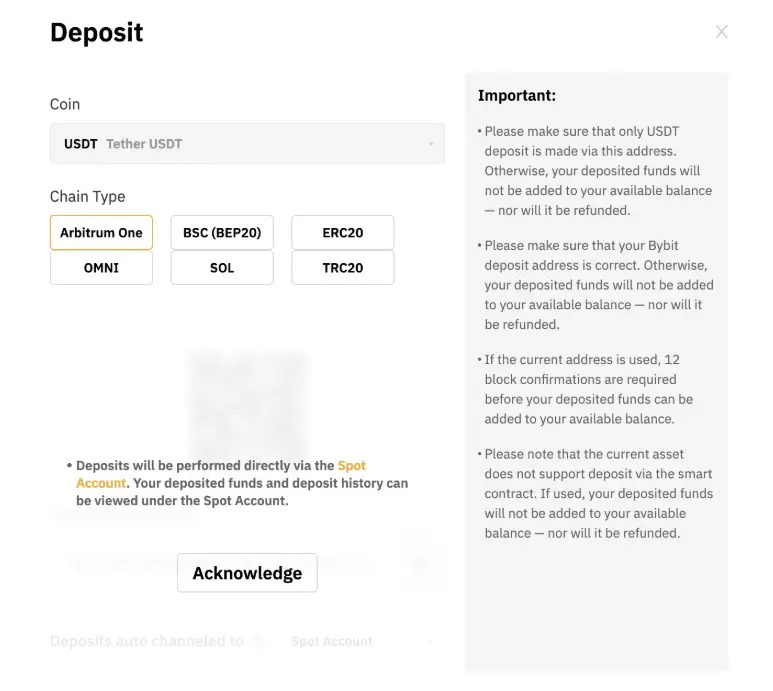 deposito crypto Bybit