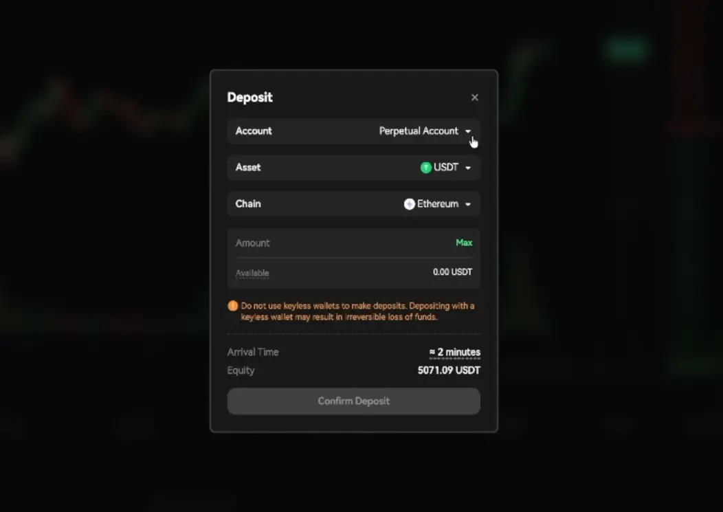 deposito edgeX exchange crypto