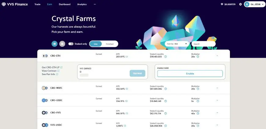 Liquidity e Farms: rendite elevate nelle farm di VVS Finance
