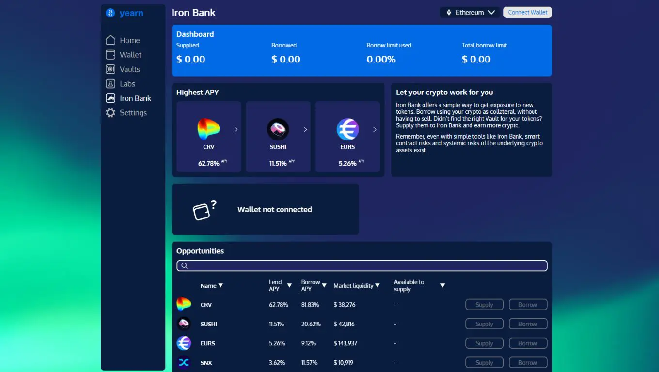 Iron Bank: la sezione lending di Yearn finance