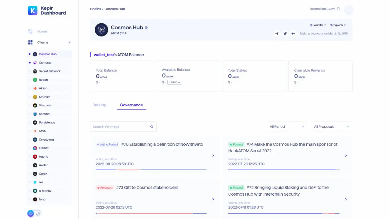 Governance Cosmos Hub Keplr wallet