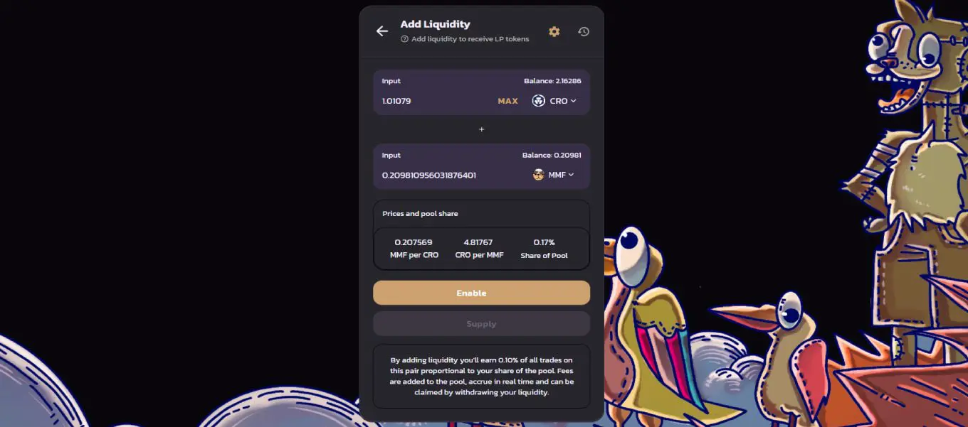 Pool di liquidità MM Finance Cronos chain