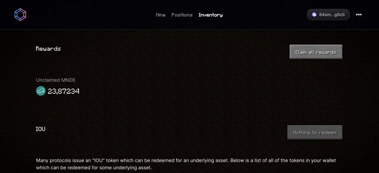 Inventory e claim delle rewards su Quarry