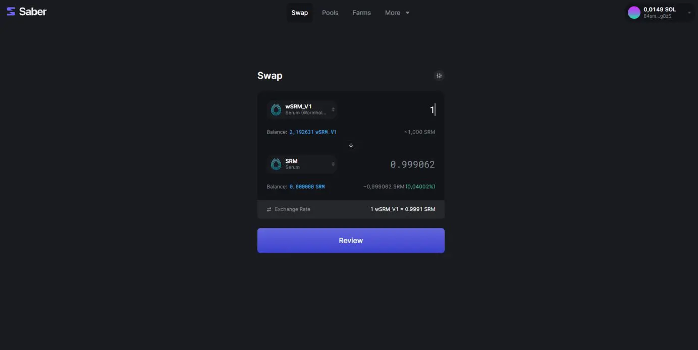 Swap di token su Saber