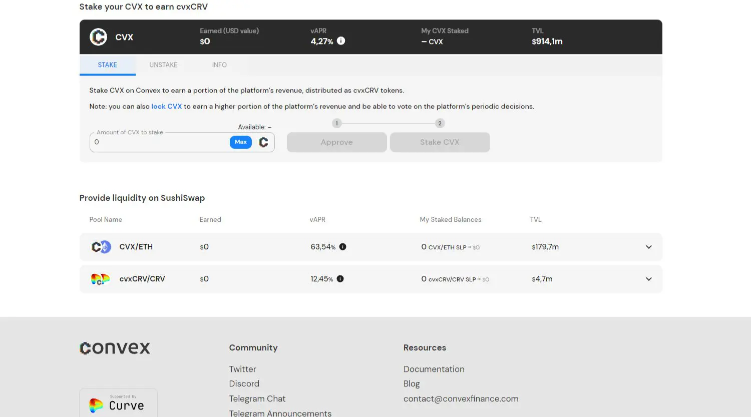 Claim delle ricompense e stake di CVX