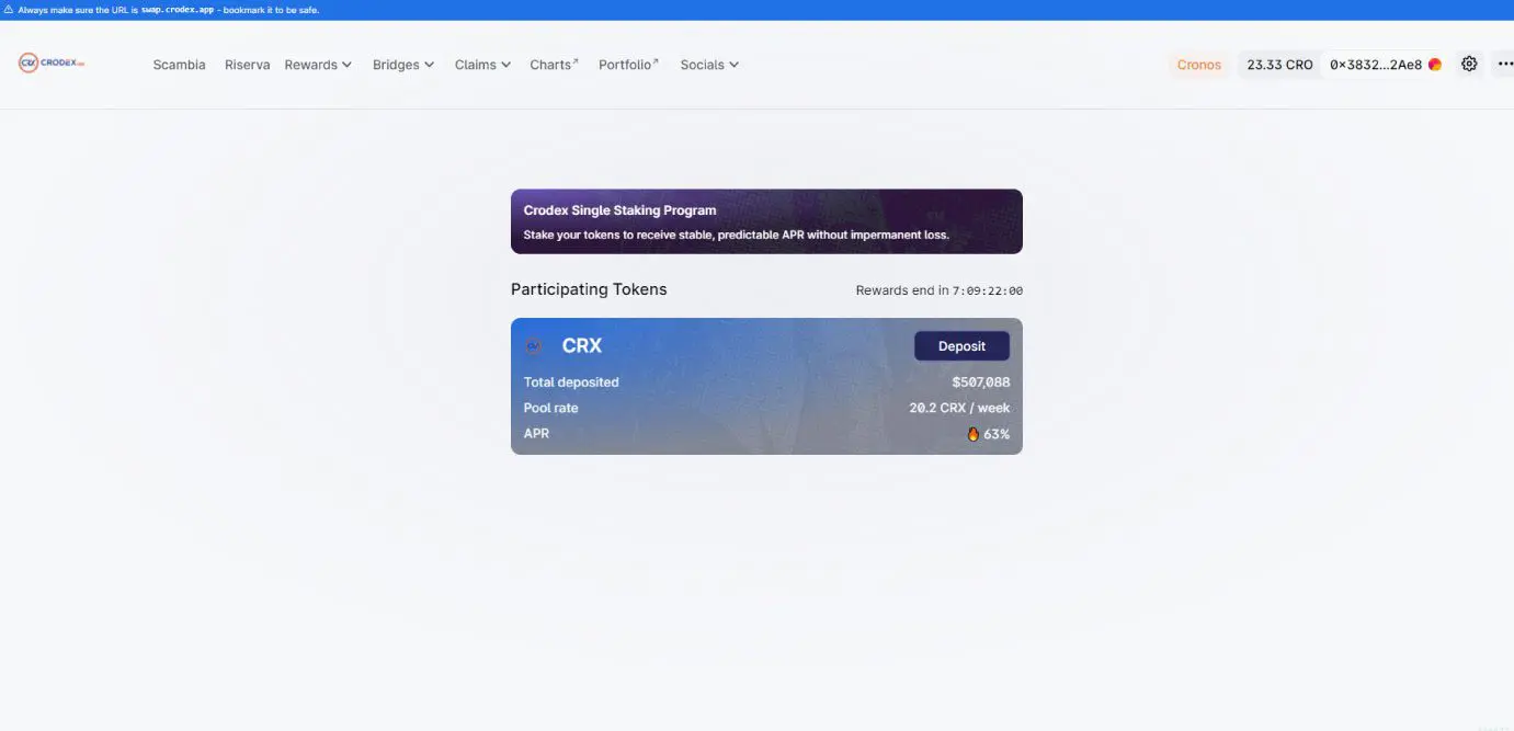 Stake di token CRX su Crodex