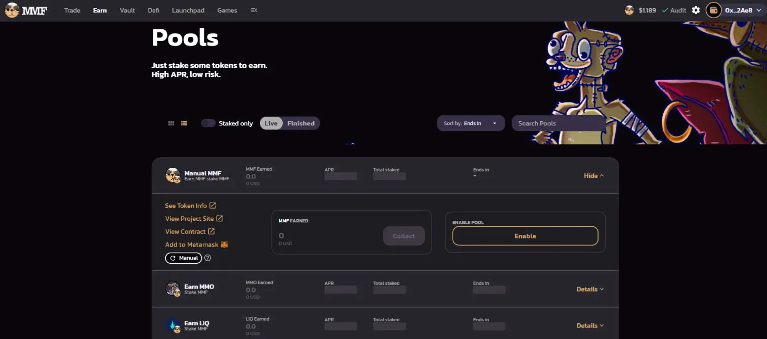Stake di token su MM Finance