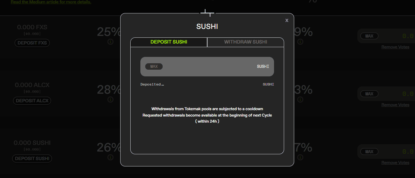 Depositare token in un reattore Tokemak Ethereum