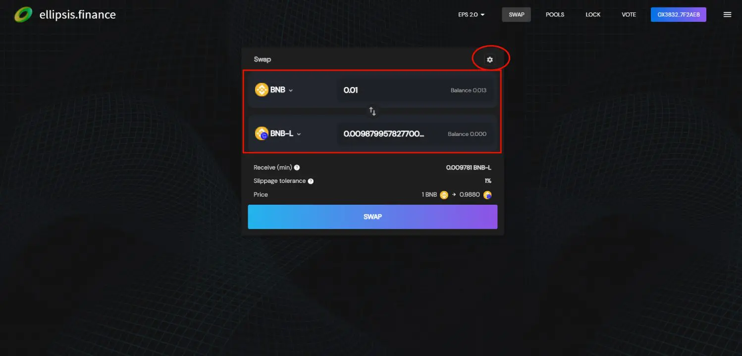 Swap di token e coin su Ellipsis Finance