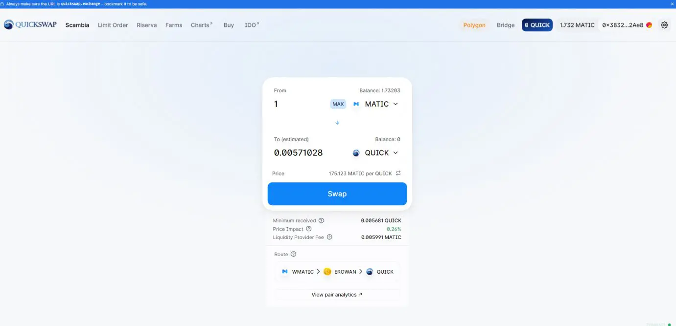 Swap di token su QuickSwap: standard e limit order