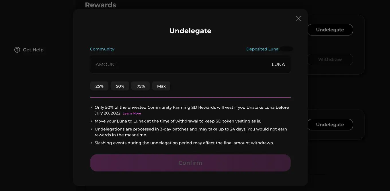 Unstake LUNA Stader Labs