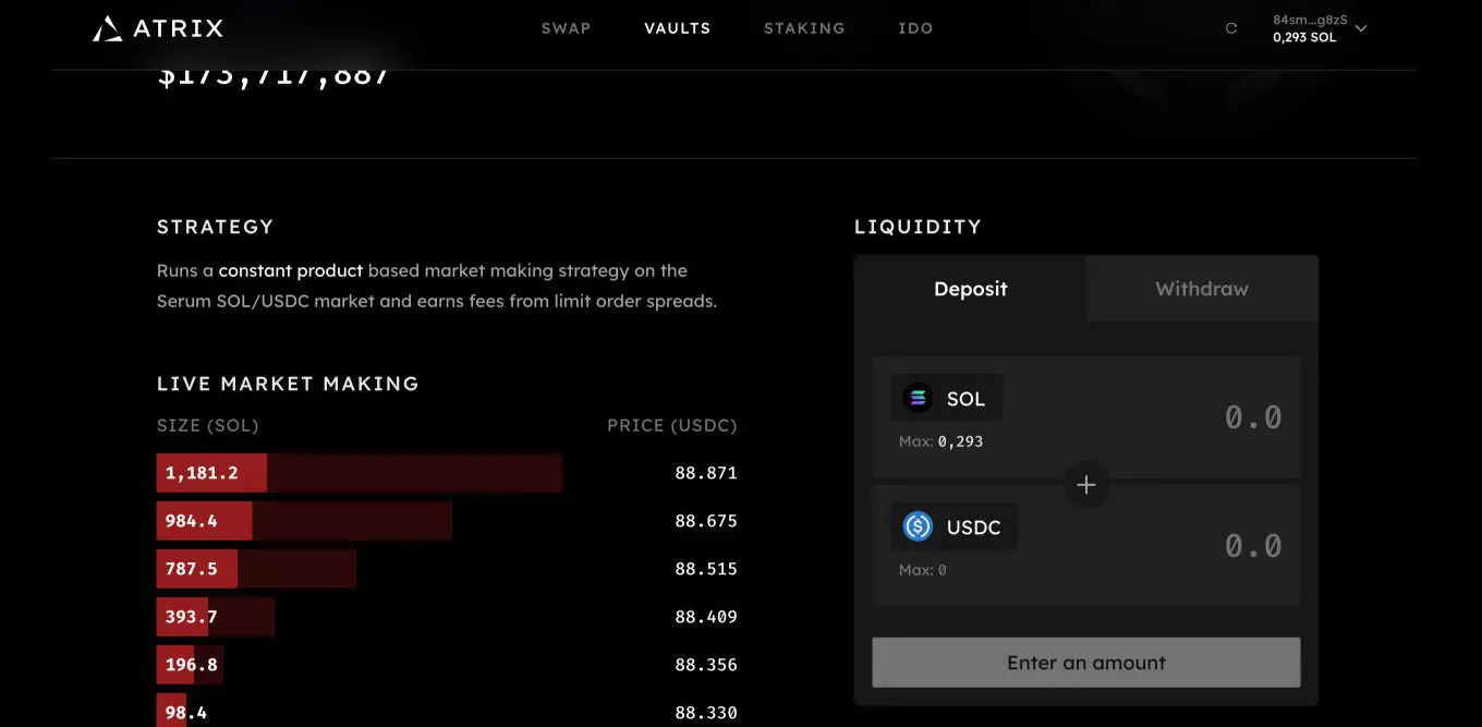Liquidity provider Atrix Solana