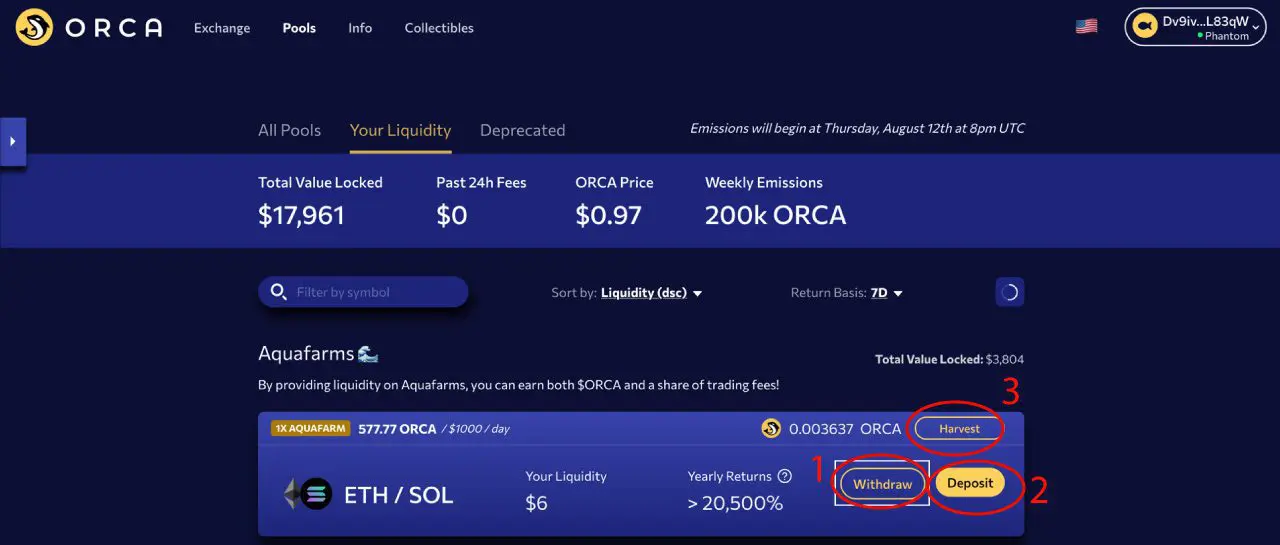 Pools: liquidità e farming su Orca