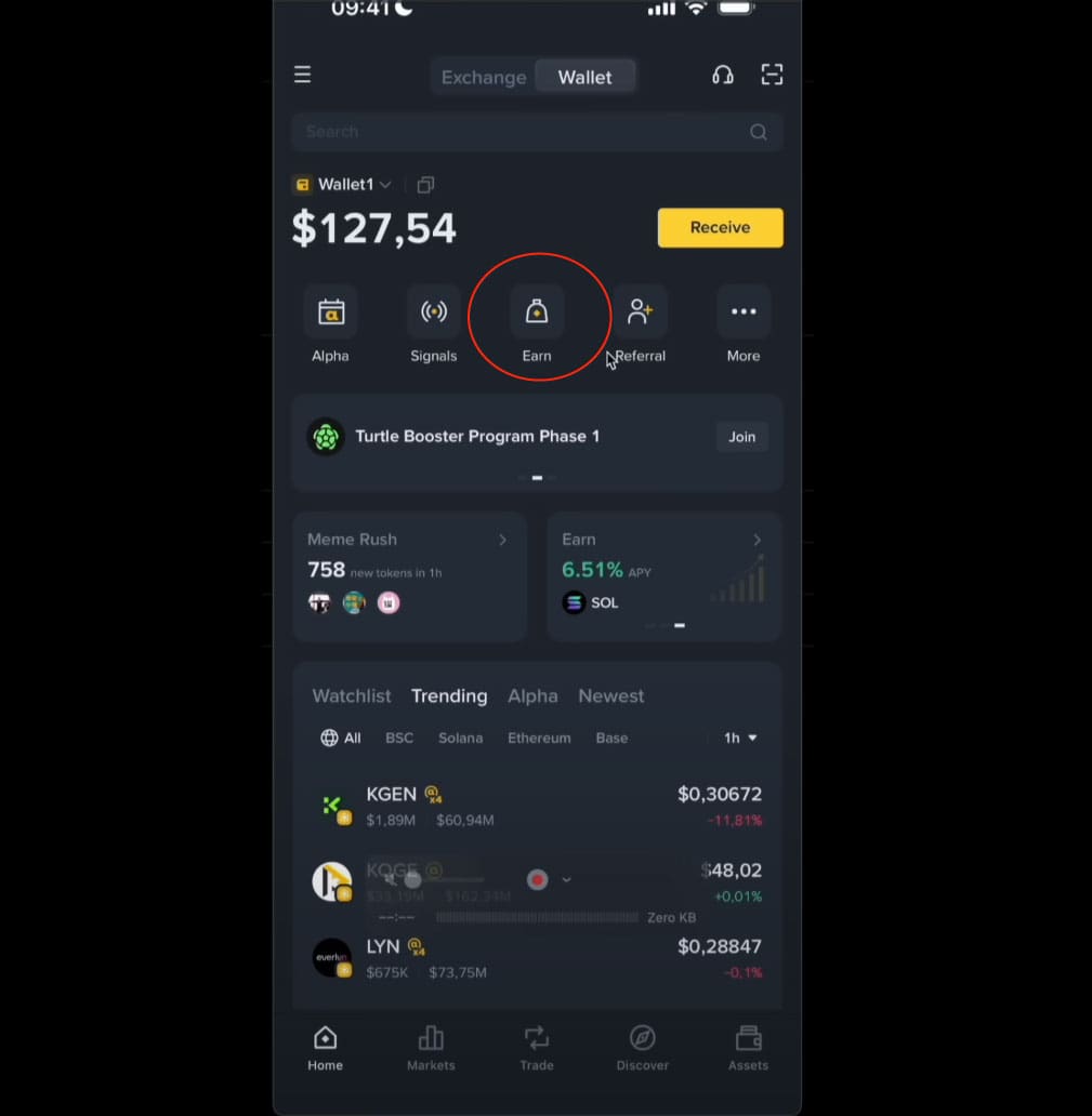 Earn su Binance Wallet