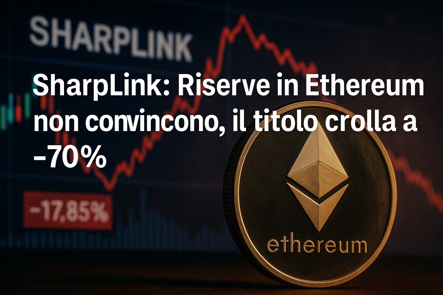 Sharplink: Riserve in Ethereum non convincono, il titolo crolla a -70%
