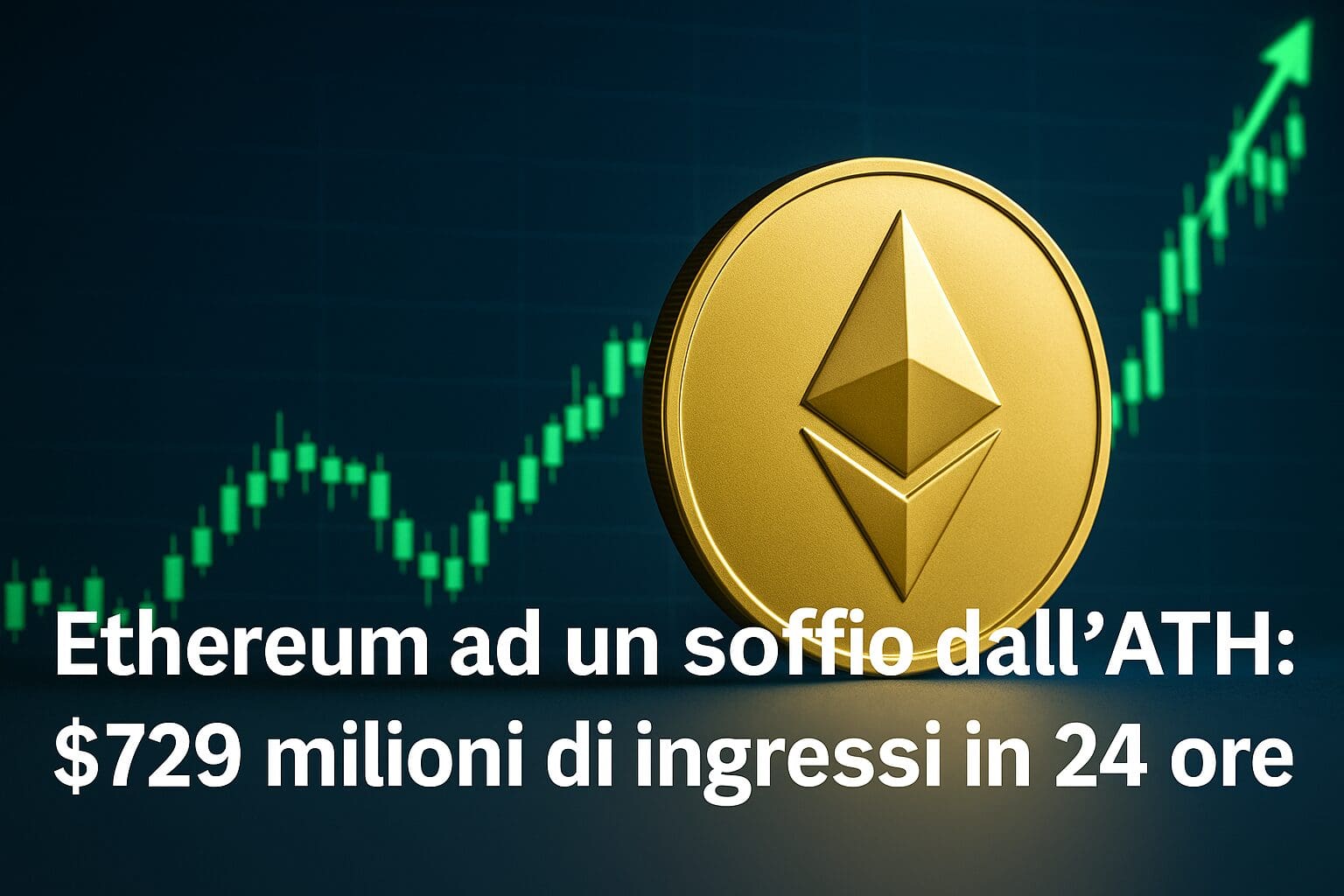 Ethereum ad un soffio dall’ATH: $729 milioni di ingressi in 24 ore