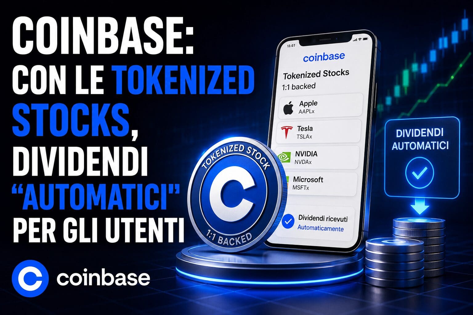 Coinbase: con le tokenized stocks, dividendi “automatici” per gli utenti