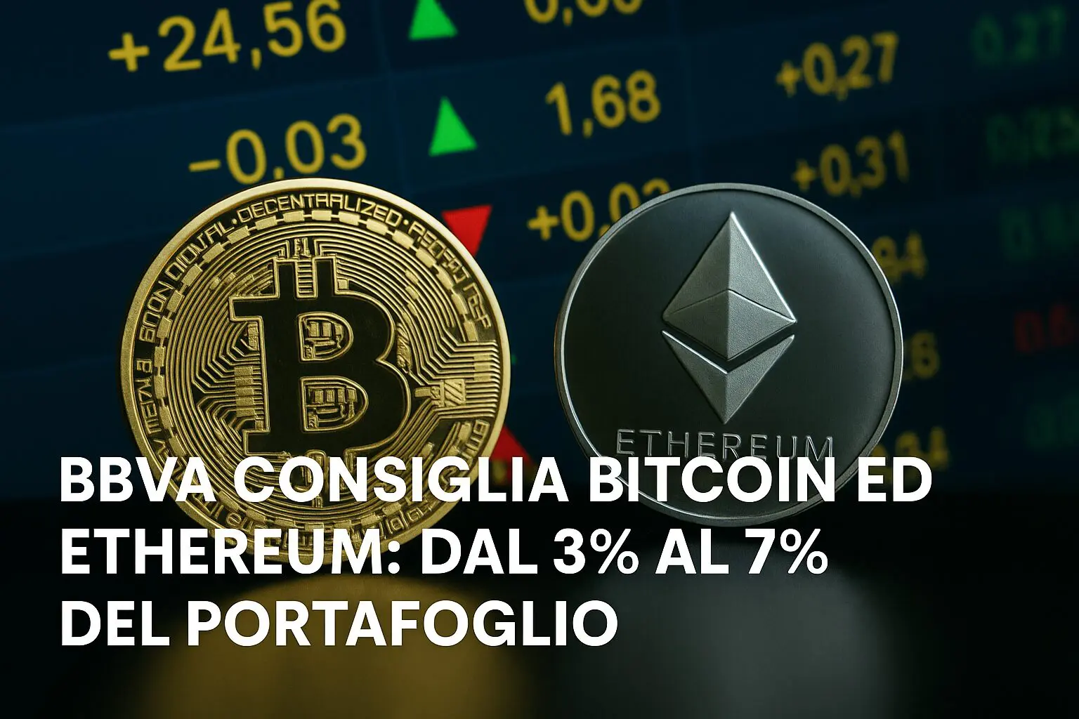 BBVA consiglia Bitcoin ed Ethereum: Dal 3% al 7% del portafoglio