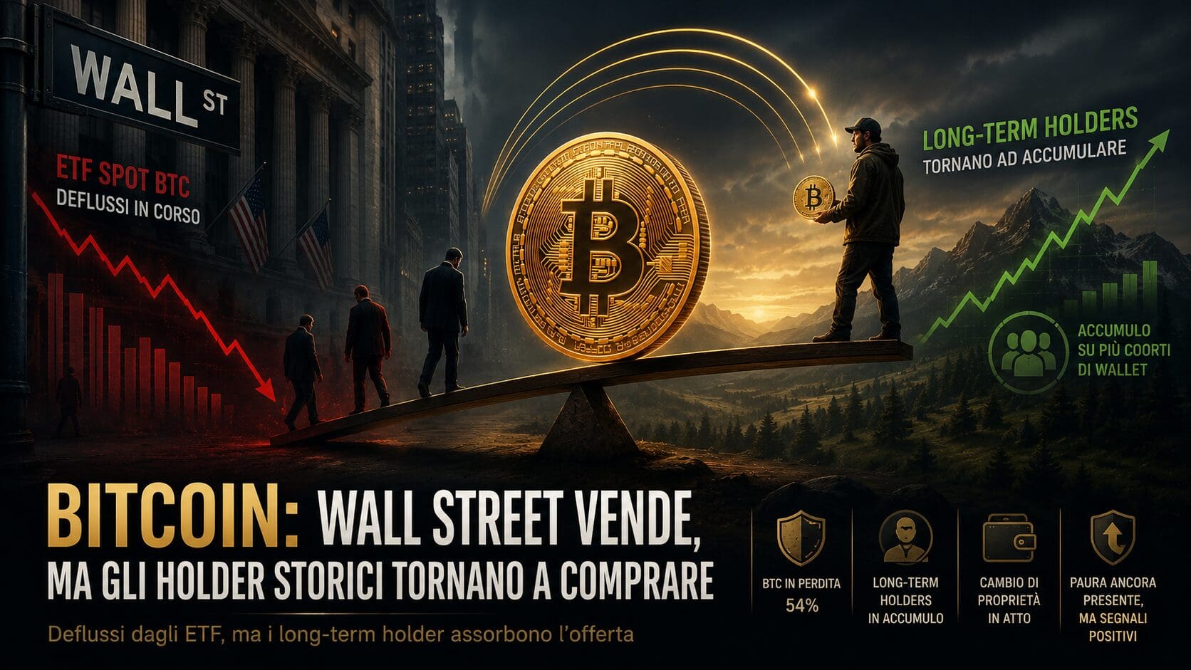 Bitcoin: Wall Street vende, ma gli holder storici tornano a comprare