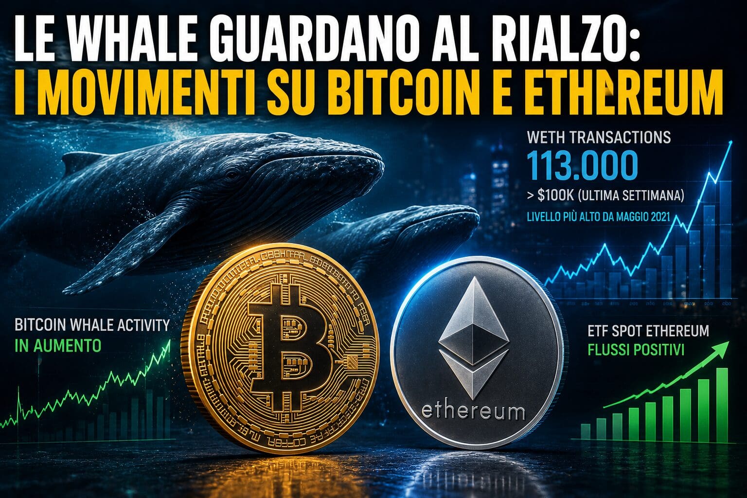 Le whale guardano al rialzo: i movimenti su Bitcoin e Ethereum