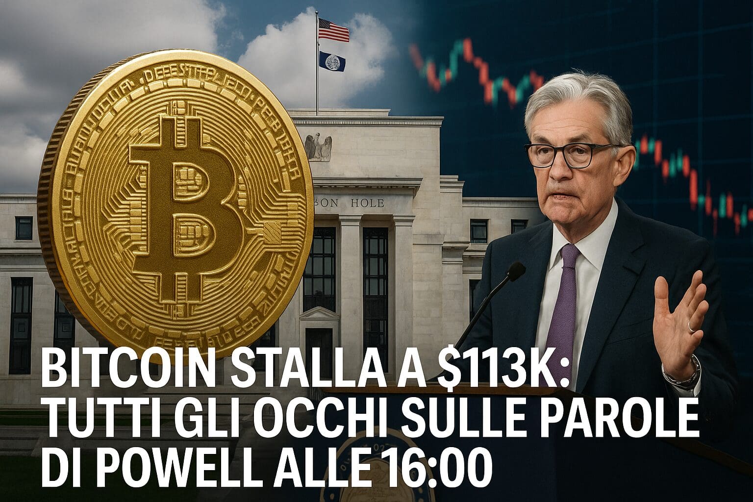 Bitcoin stalla a $113k: Tutti gli occhi sulle parole di Powell alle 16:00
