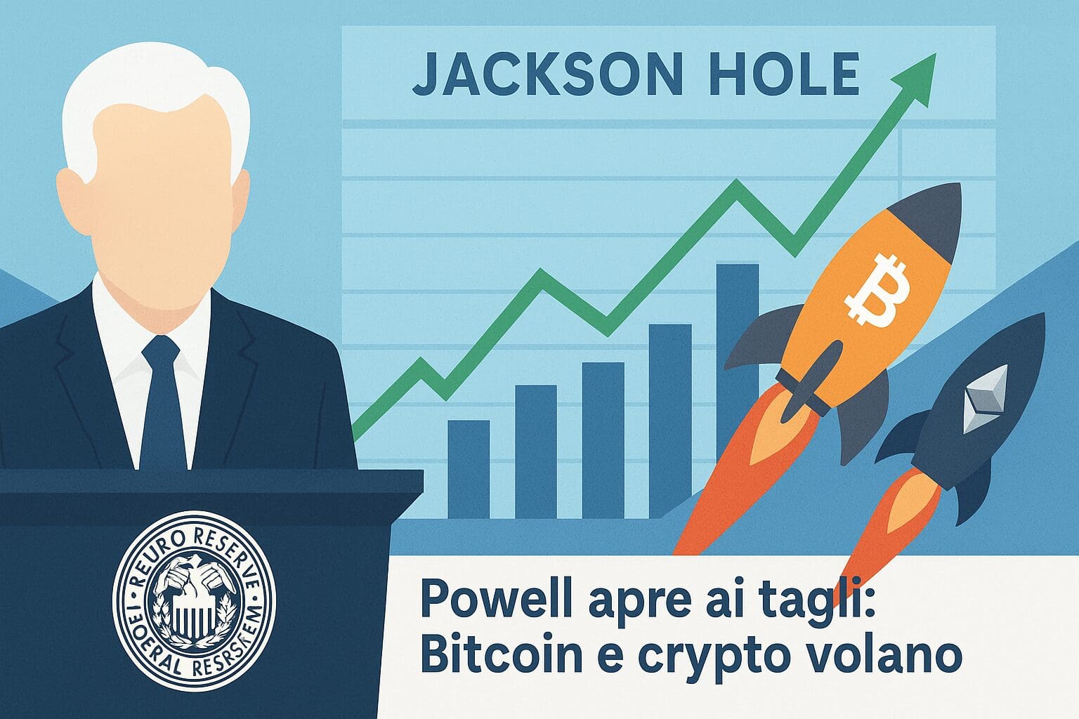 Powell apre ai tagli a settembre: Bitcoin e crypto VOLANO