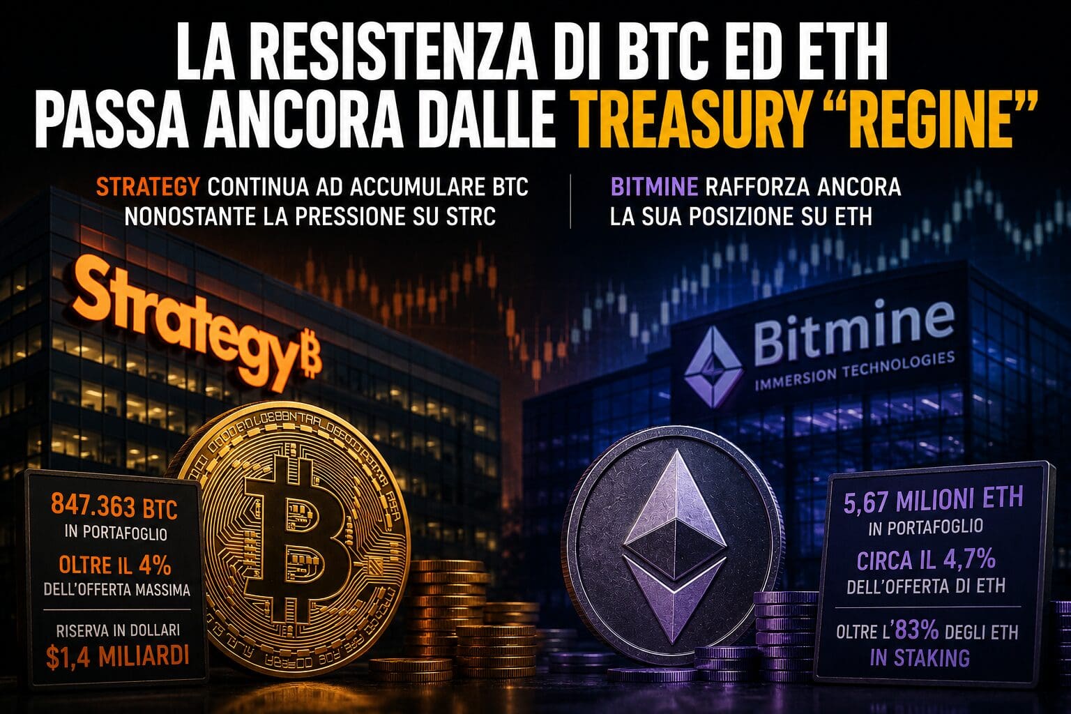La resistenza di BTC ed ETH passa ancora dalle treasury “regine”
