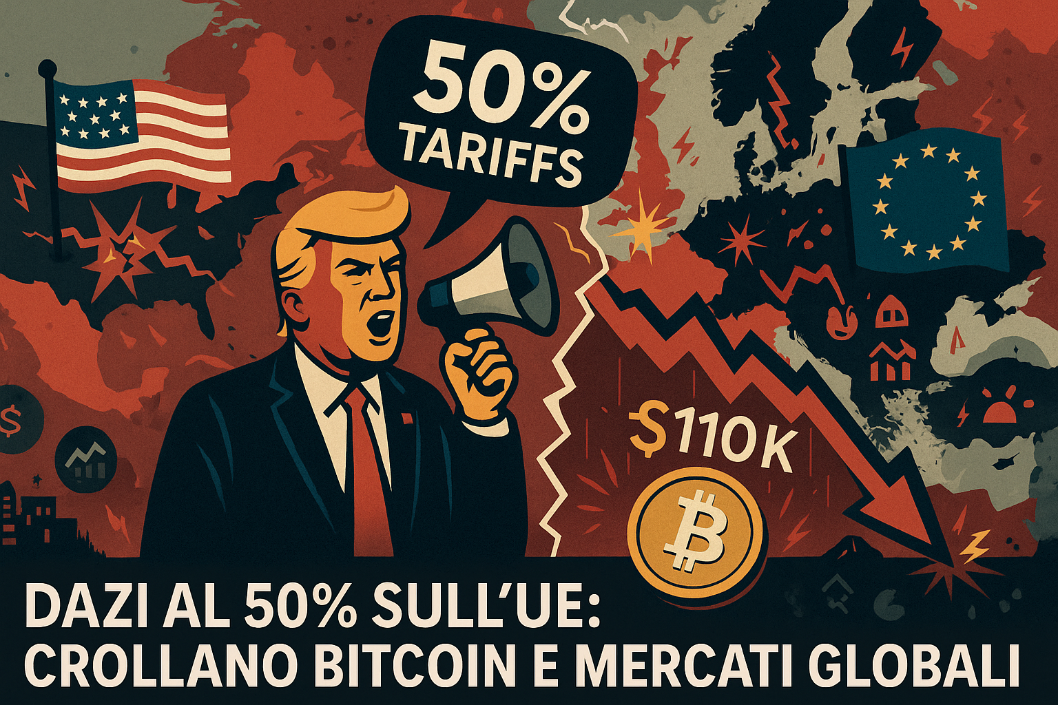 Trump rovina tutto: dazi al 50% all’Ue e Bitcoin crolla