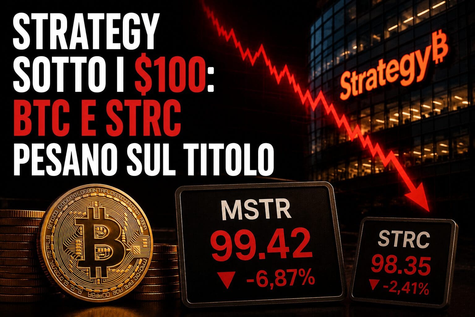 Strategy sotto i $100: BTC e STRC pesano sul titolo