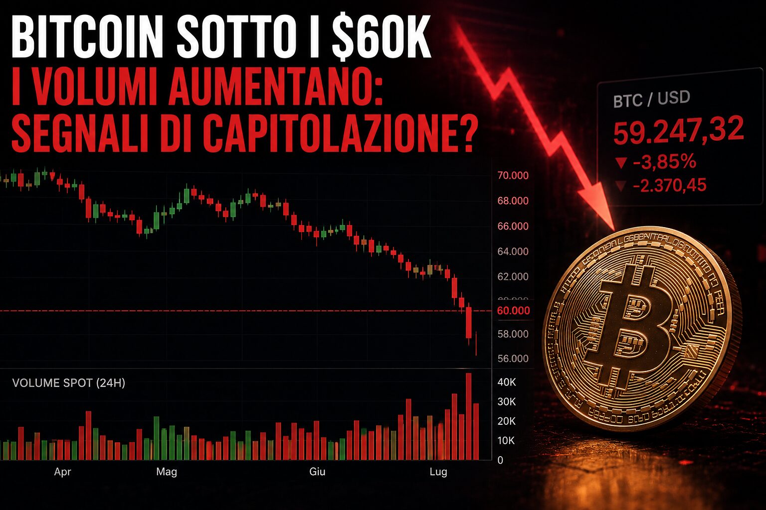 Bitcoin sotto i $60k e i volumi aumentano: segnali di capitolazione?