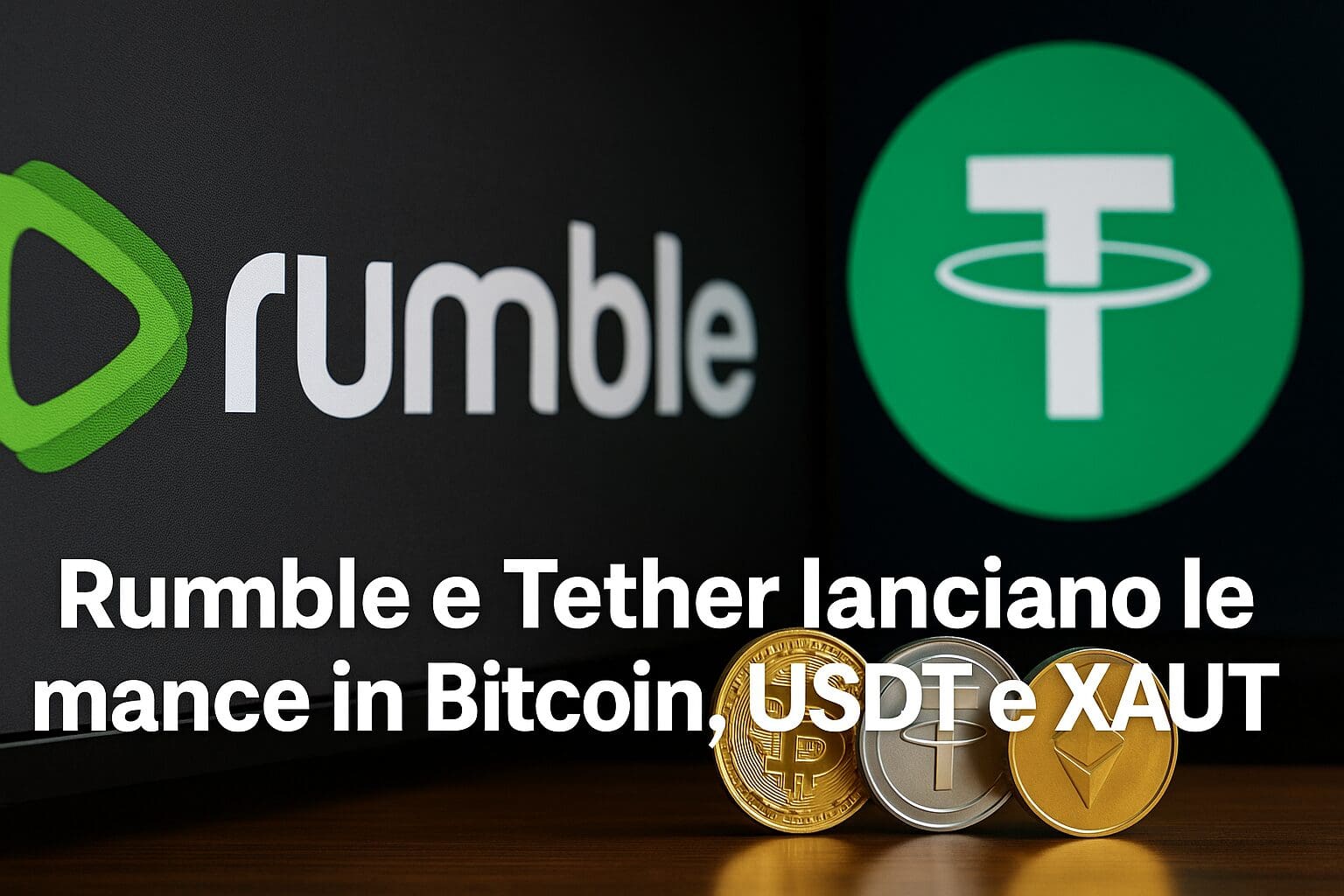 Rumble e Tether lanciano le mance in Bitcoin, USDT e XAUT